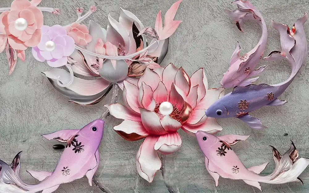 Bestseller Fototapet 3D, Un trandafir purpuriu ceramic pe un fundal gri Art.05389