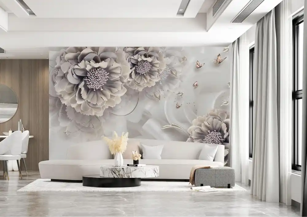 Fototapet 3D, Flori delicate pe un fundal gri Art.05192 Super ofertă